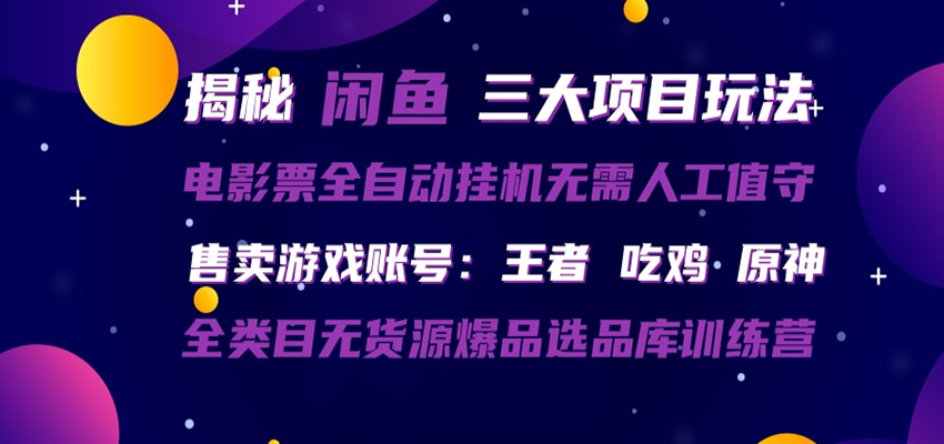 闲鱼三种玩法 全自动电影票 售卖游戏账号 爆品选品库训练营-LanTi云网创