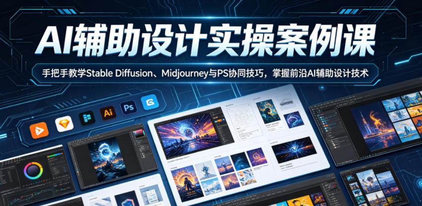 AI辅助设计实操案例课，手把手教学Stable Diffusion、Midjourney与PS协同技巧，掌握前沿AI辅助设计技术-LanTi云网创