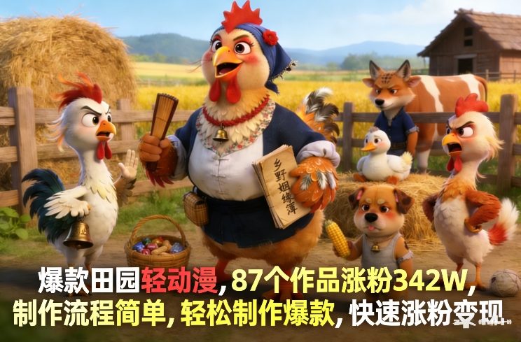 爆款田园轻动漫，87个作品涨粉342W，制作流程简单，轻松制作爆款，快速涨粉变现-LanTi云网创
