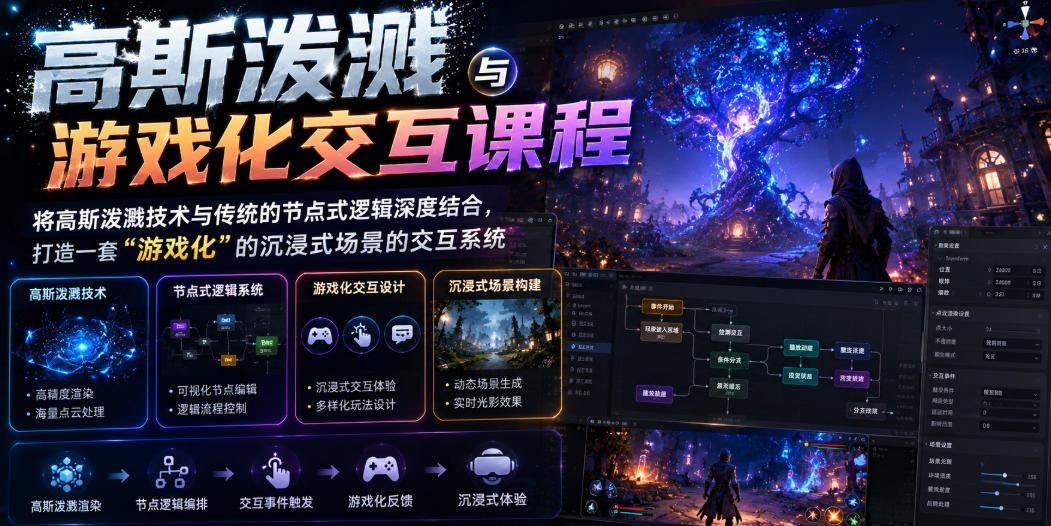 高斯泼溅与游戏化交互课程，将高斯泼溅技术与传统的节点式逻辑深度结合，打造一套“游戏化”的沉浸式场景的交互系统-LanTi云网创