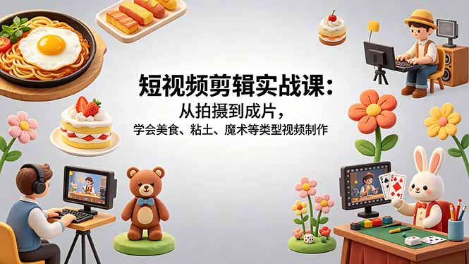 短视频剪辑实战课：从拍摄到成片，学会美食、粘土、魔术等类型视频制作-LanTi云网创
