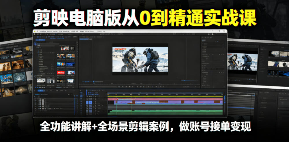 剪映电脑版从0到精通实战课，全功能讲解+全场景剪辑案例，做账号接单变现-LanTi云网创