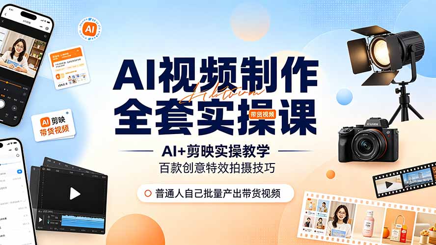 AI视频制作全套实操课，多款AI工具搭配剪映教学，百种特效运镜拍摄实操，抖音账号带货运营全覆盖-LanTi云网创
