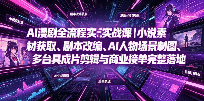 AI漫剧全流程实战课｜小说素材获取、剧本改编、AI人物场景制图、多工具成片剪辑、平台付费变现与商业接单完整落地-LanTi云网创