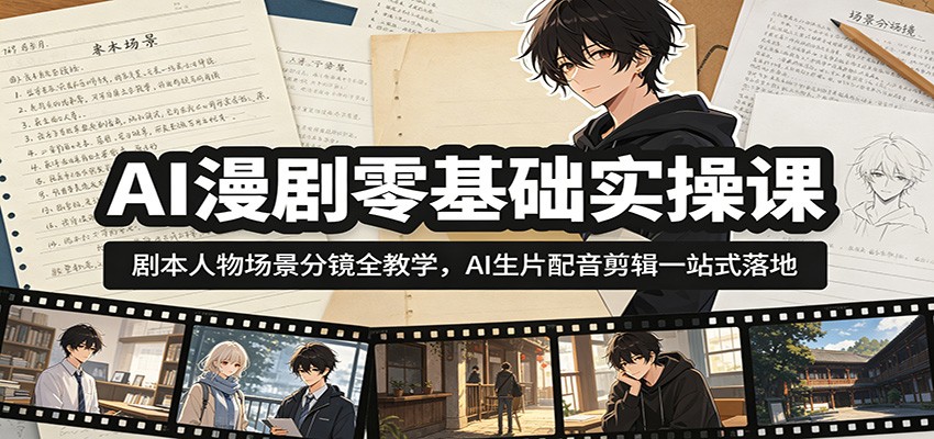 AI漫剧零基础实操课：剧本人物场景分镜全教学，AI生片配音剪辑一站式落地-LanTi云网创