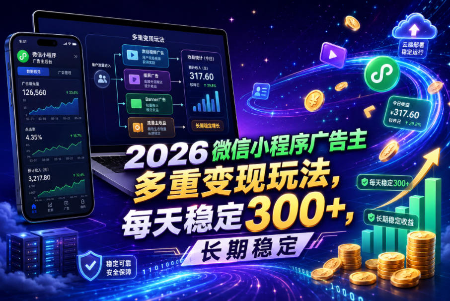 2026微信小程序广告主，多重变现玩法，每天稳定300+，长期稳定【揭秘】-LanTi云网创