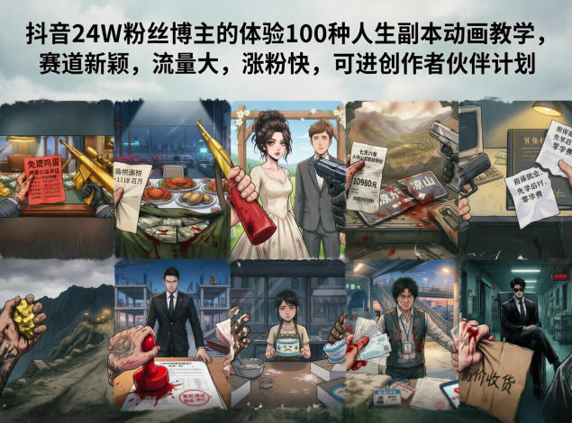 抖音24W粉丝博主的体验100种人生副本动画教学，赛道新颖，流量大，涨粉快，可进创作者伙伴计划-LanTi云网创