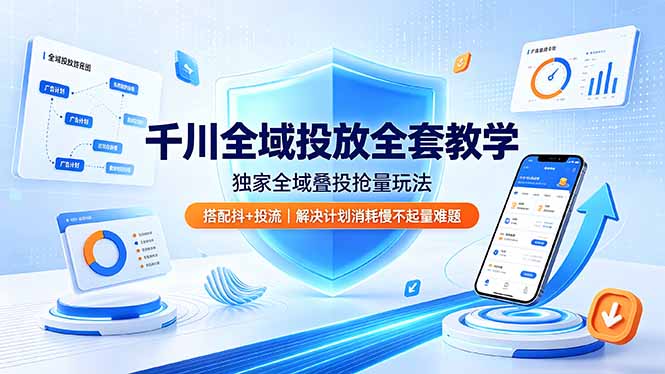 千川全域投放全套教学，独家全域叠投抢量玩法，搭配抖+投流，解决计划消耗慢不起量难题-LanTi云网创