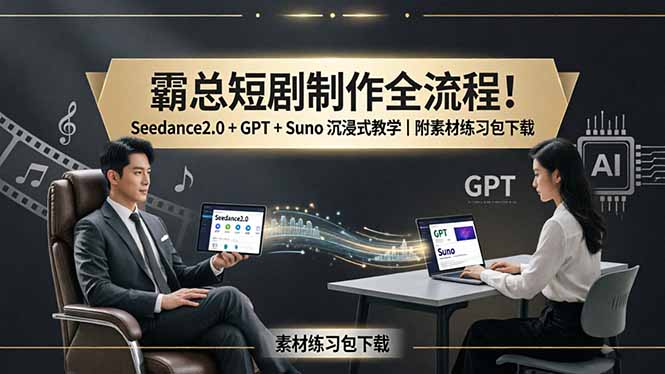 霸总短剧制作全流程！Seedance2.0 + GPT + Suno 沉浸式教学｜附素材练习包下载-LanTi云网创