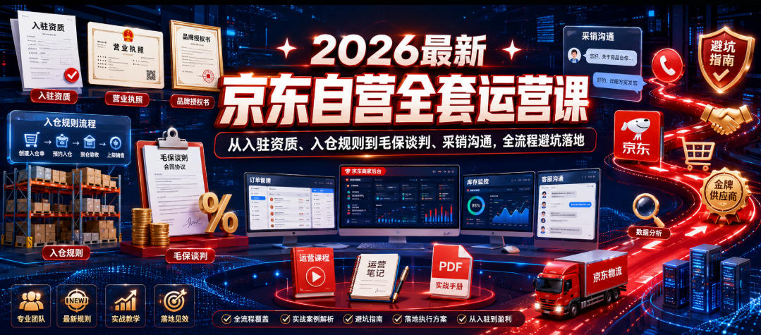 2026最新京东自营全套运营课，从入驻资质、入仓规则到毛保谈判、采销沟通，全流程避坑落地-LanTi云网创