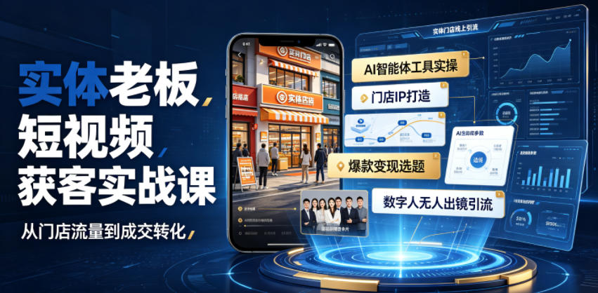 实体老板短视频获客实战课｜AI智能体工具全套实操、门店IP打造、爆款变现选题、数字人无人出镜引流完整教程-LanTi云网创