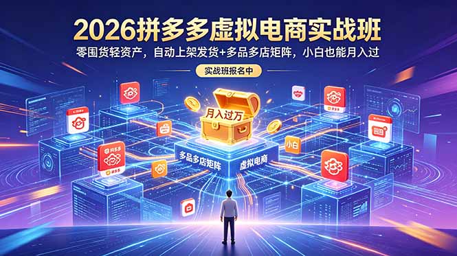 2026拼多多虚拟电商实战班：零囤货轻资产，自动上架发货+多品多店矩阵，小白也能月入过万-LanTi云网创