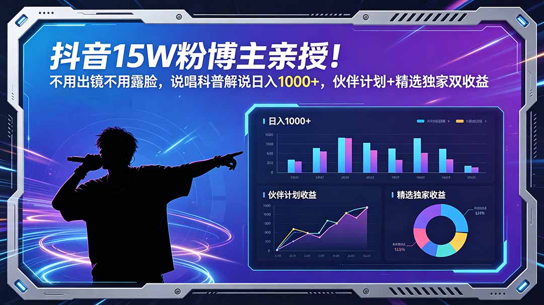 抖音15W粉博主亲授！不用出镜不用露脸，说唱科普解说日入1000+，伙伴计划+精选独家双收益-LanTi云网创