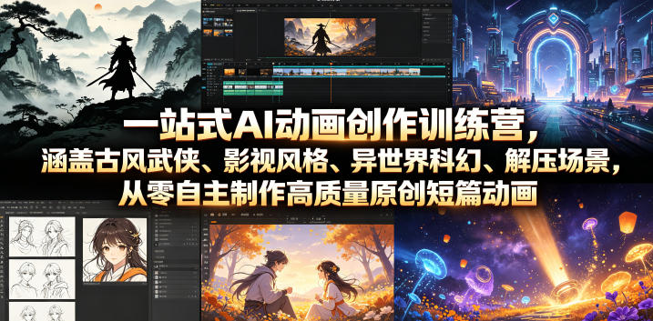 一站式AI动画创作训练营，涵盖古风武侠、影视风格、异世界科幻、解压场景，从零自主制作高质量原创短篇动画-LanTi云网创
