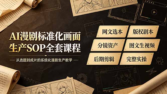 AI漫剧标准化画面生产SOP全套课程，网文选本版权剧本分镜资产全覆盖，图文生视频后期剪辑完整实操教学-LanTi云网创