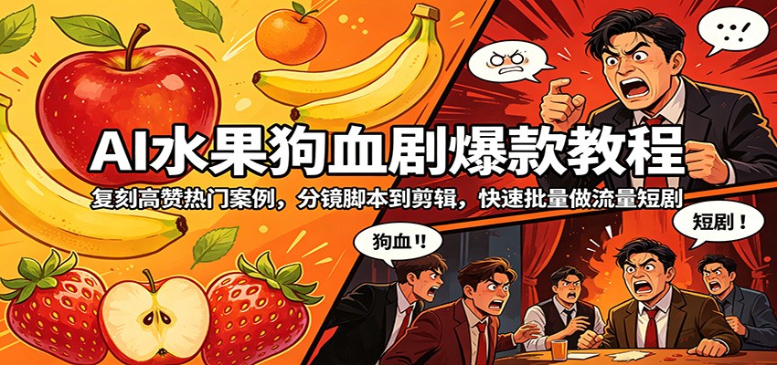 AI水果狗血剧爆款教程：复刻高赞热门案例，分镜脚本到剪辑，快速批量做流量短剧-LanTi云网创