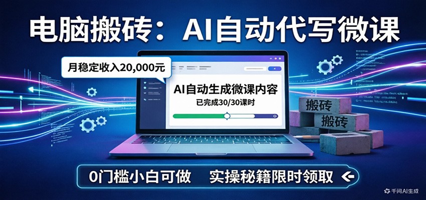 电脑搬砖AI自动代写微课，月稳定2W，0门槛小白可做，实操秘籍-LanTi云网创