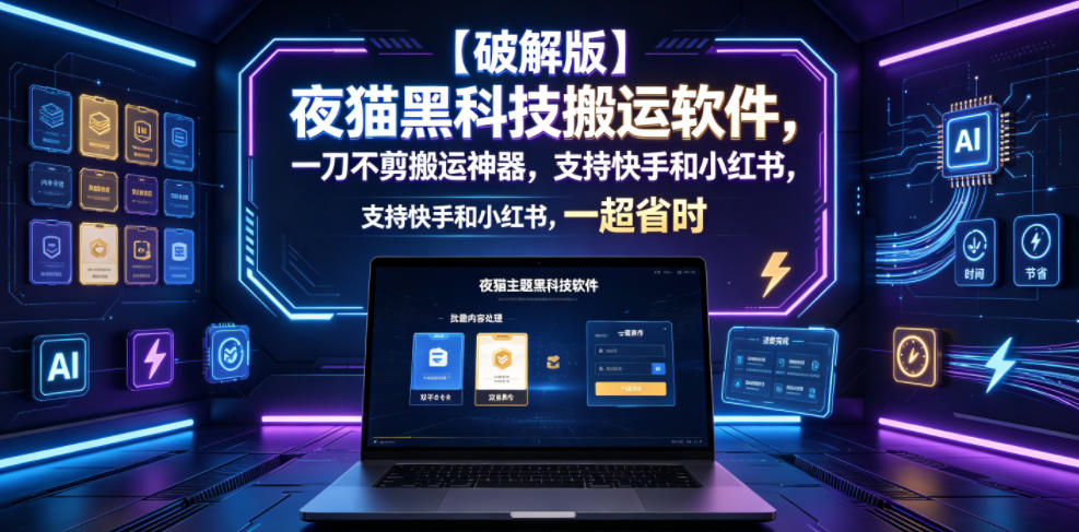 【破解版】夜猫黑科技搬运软件，一刀不剪搬运神器，支持快手和小红书，一键搬运超省时！-LanTi云网创