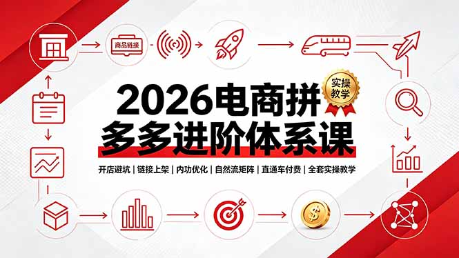2026电商拼多多进阶体系课，开店避坑，链接上架，内功优化，自然流矩阵｜直通车付费｜全套实操教学-LanTi云网创