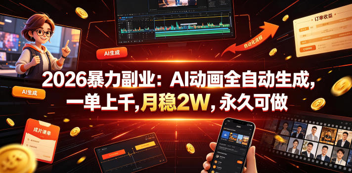 2026暴力副业：AI动画全自动生成，一单上千，月稳2W，永久可做【揭秘】-LanTi云网创