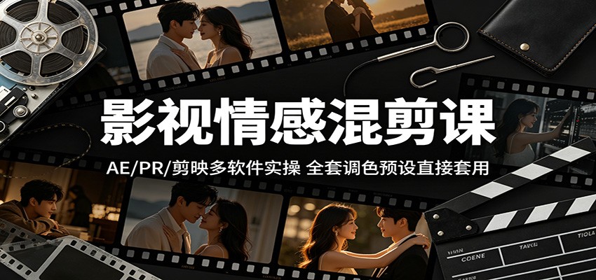 影视情感混剪课：AE/PR/剪映多软件实操，全套调色预设直接套用-LanTi云网创