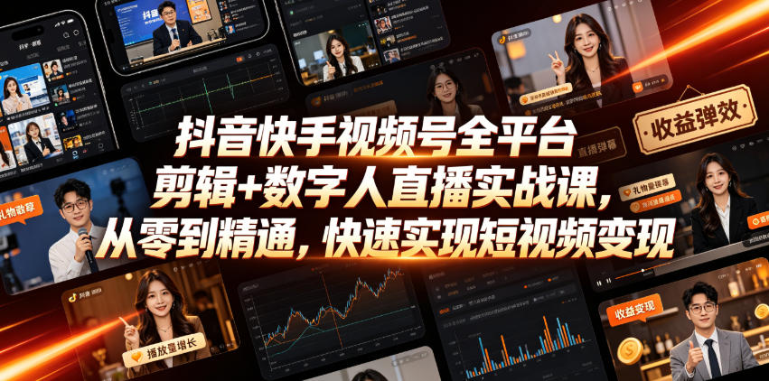 抖音快手视频号全平台剪辑+数字人直播实战课，从零到精通，快速实现短视频变现(更新2026年6月)​-LanTi云网创