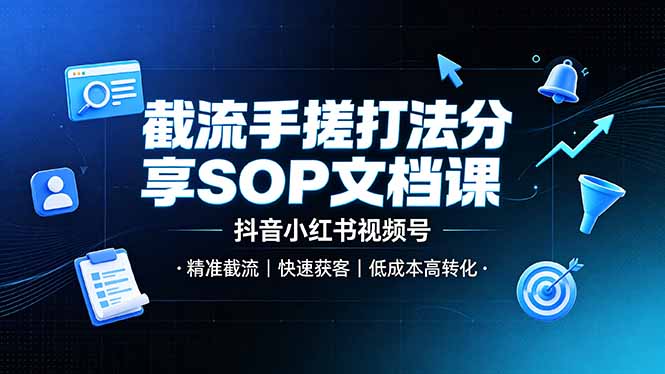 截流手搓打法分享SOP文档课，抖音小红书视频号丨精准截流，快速获客，低成本高转化-LanTi云网创