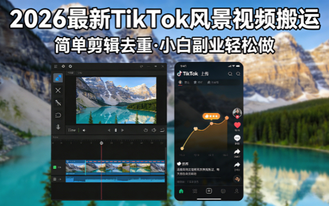2026最新TikTok风景视频搬运简单剪辑去重小白副业月入 8000-LanTi云网创