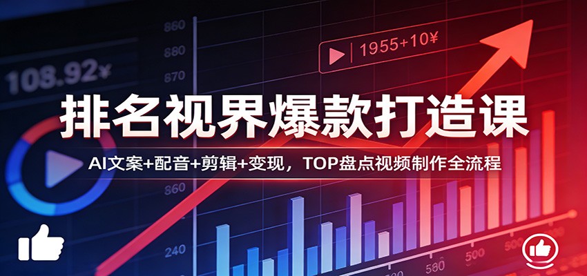 排名视界爆款打造课：AI文案+配音+剪辑+变现，TOP盘点视频制作全流程-LanTi云网创