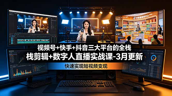 视频号+快手+抖音三大平台的全栈剪辑+数字人直播实战课-3月更新：快速实现短视频变现-LanTi云网创
