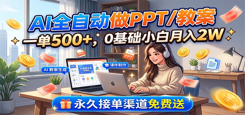 AI全自动做PPT/教案,一单500+,0基础小白月入2W,永久接单渠道免费送-LanTi云网创