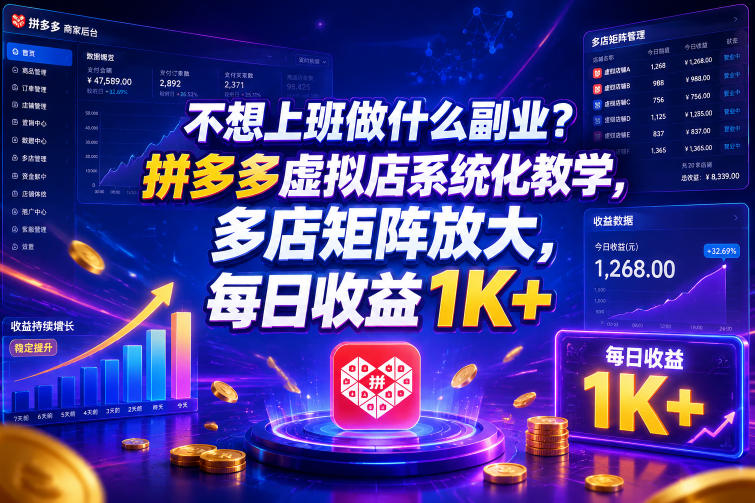 不想上班做什么副业？拼多多虚拟店系统化教学，多店矩阵放大，每日收益1K+【揭秘】-LanTi云网创