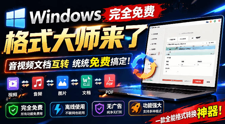 Windows完全免费格式大师来了，音视频文档互转统统免费搞定！免费无广，离线使用格式大师-LanTi云网创