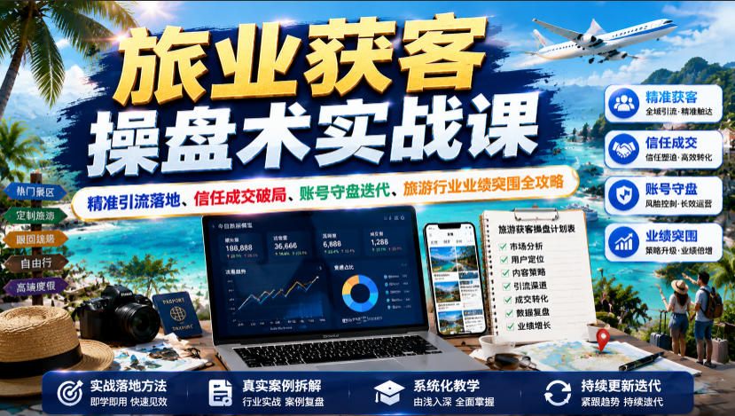 旅业获客操盘术实战课｜精准引流落地、信任成交破局、账号守盘迭代、旅游行业业绩突围全攻略-LanTi云网创