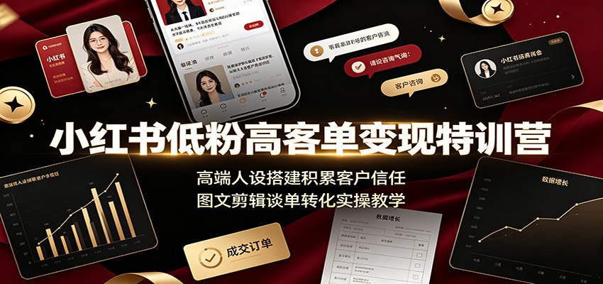 小红书低粉高客单变现特训营：高端人设搭建积累客户信任，图文剪辑谈单转化实操教学-LanTi云网创