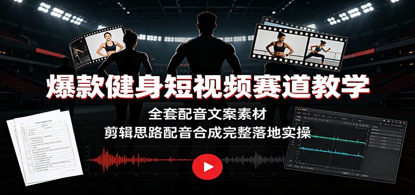 爆款健身短视频赛道教学：全套配音文案素材，剪辑思路配音合成完整落地实操-LanTi云网创