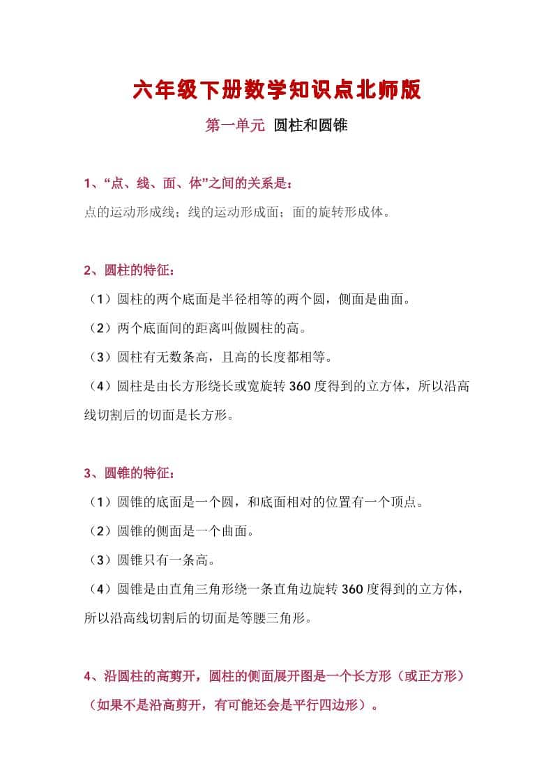 六年级下数学知识点汇总《北师版》-LanTi云网创