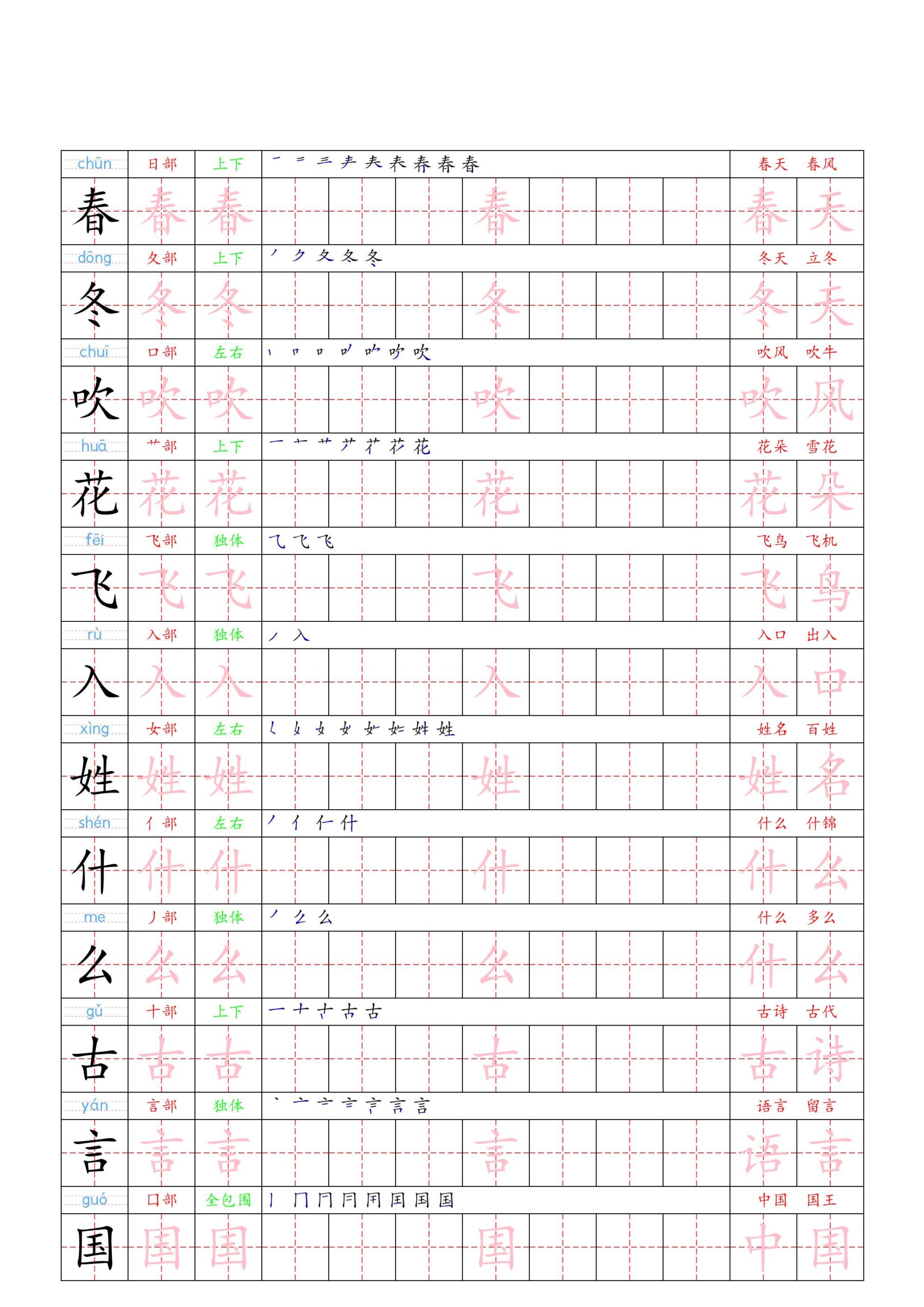 （新版）一下语文写字表一类字贴-LanTi云网创