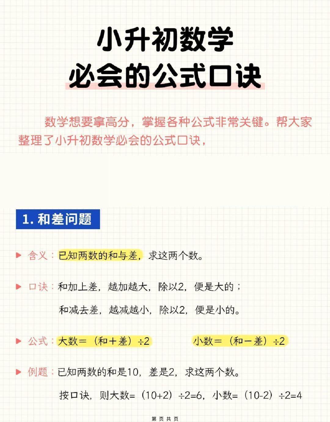 六年级下小升初数学必会的公式口诀-LanTi云网创