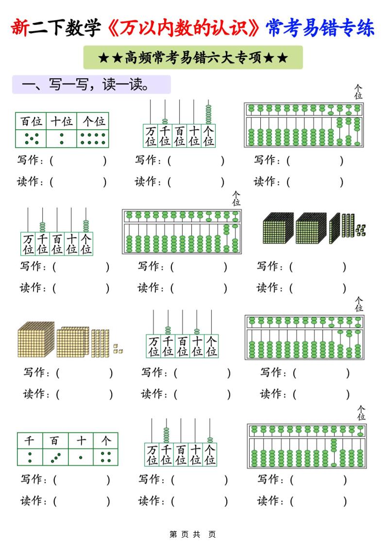 26春二年级下数学《万以内数的认识》常考易错专项练习-LanTi云网创