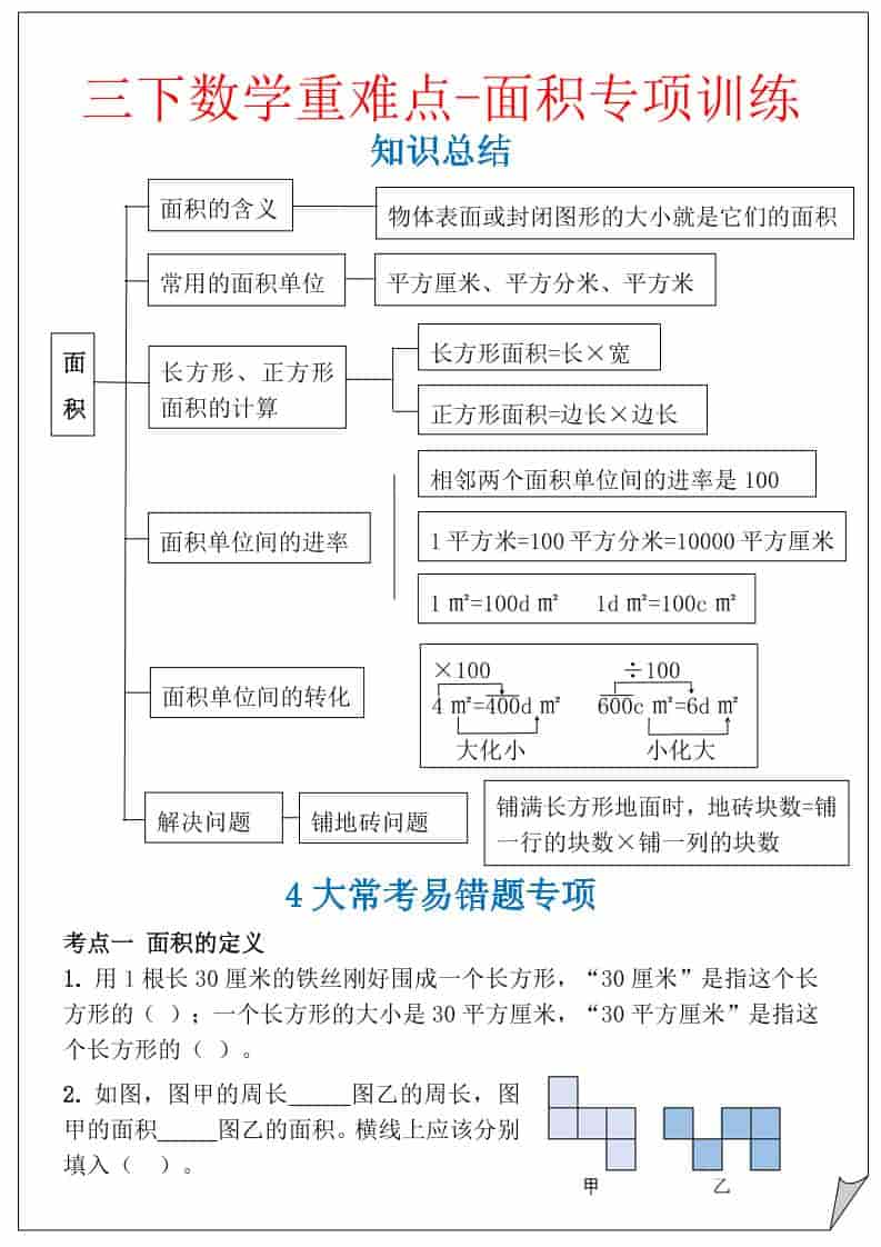三年级下数学重难点-面积专项训练-LanTi云网创
