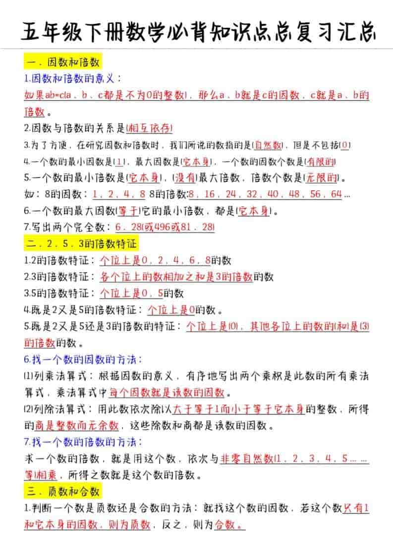 五年级下数学必备知识点汇总-LanTi云网创