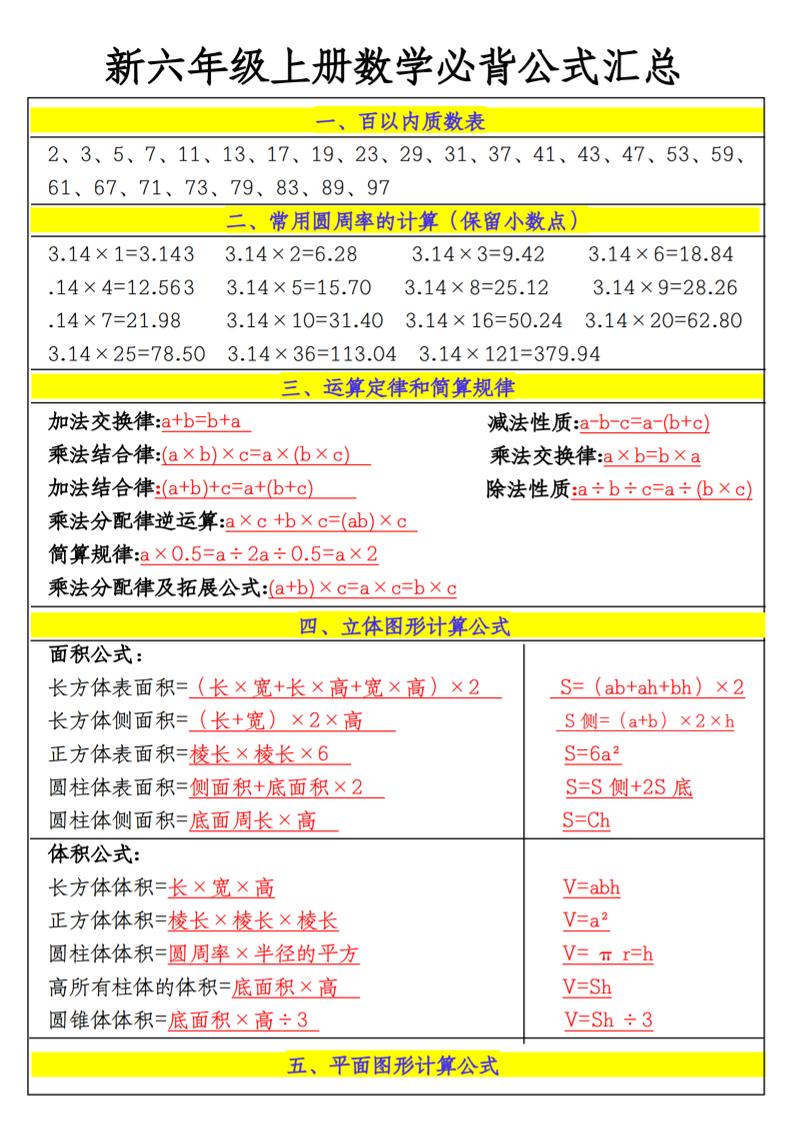 六上数学必备公式-LanTi云网创