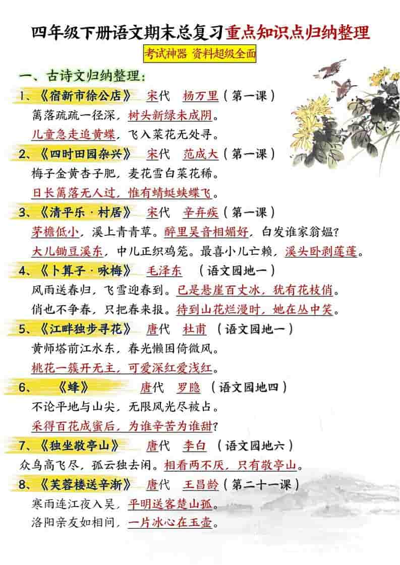 四年级下语文期末总复习重点知识点归纳整理-共29页-LanTi云网创