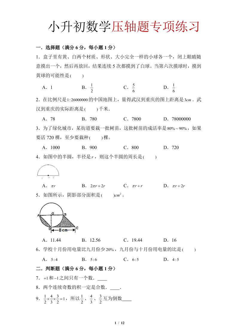 六年级下小升初数学压轴题专项练习-LanTi云网创