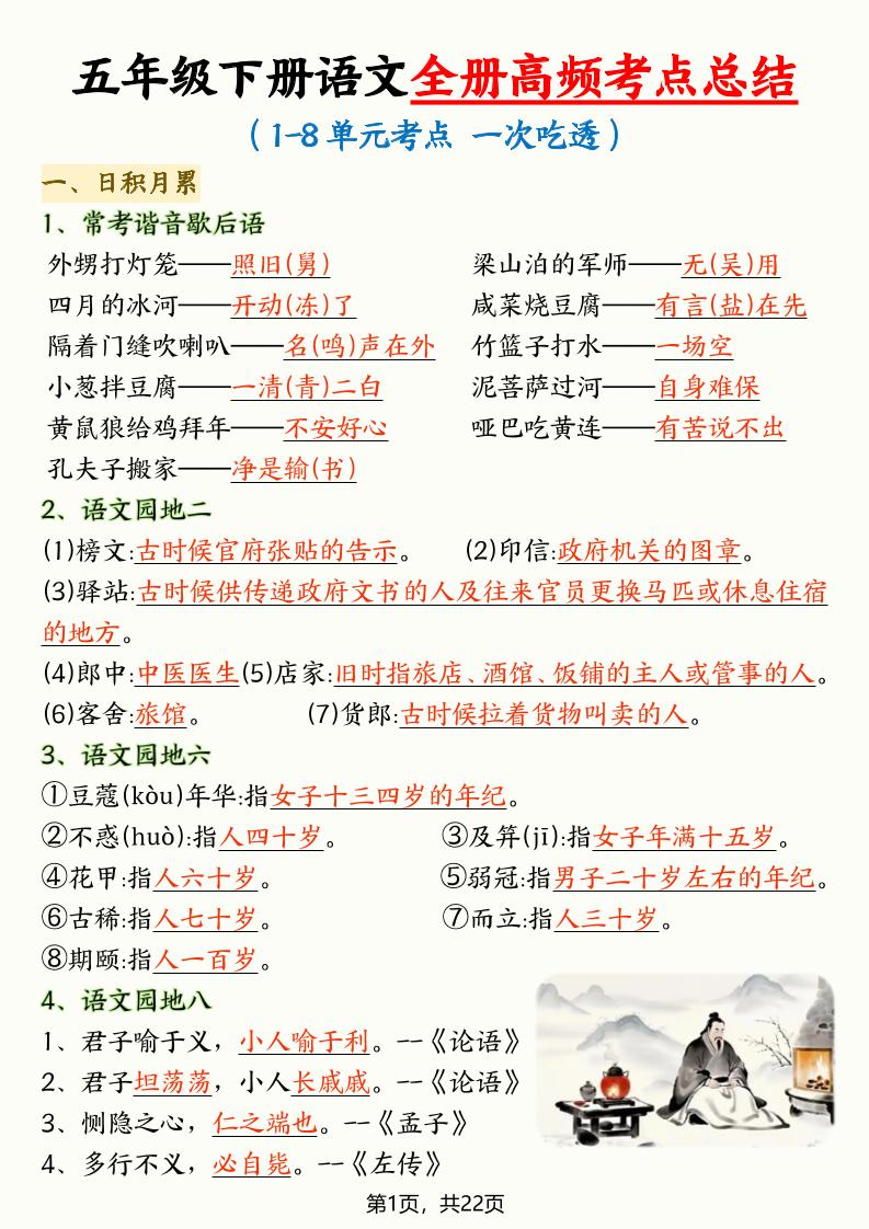 五年级下语文全册高频考点总结-LanTi云网创