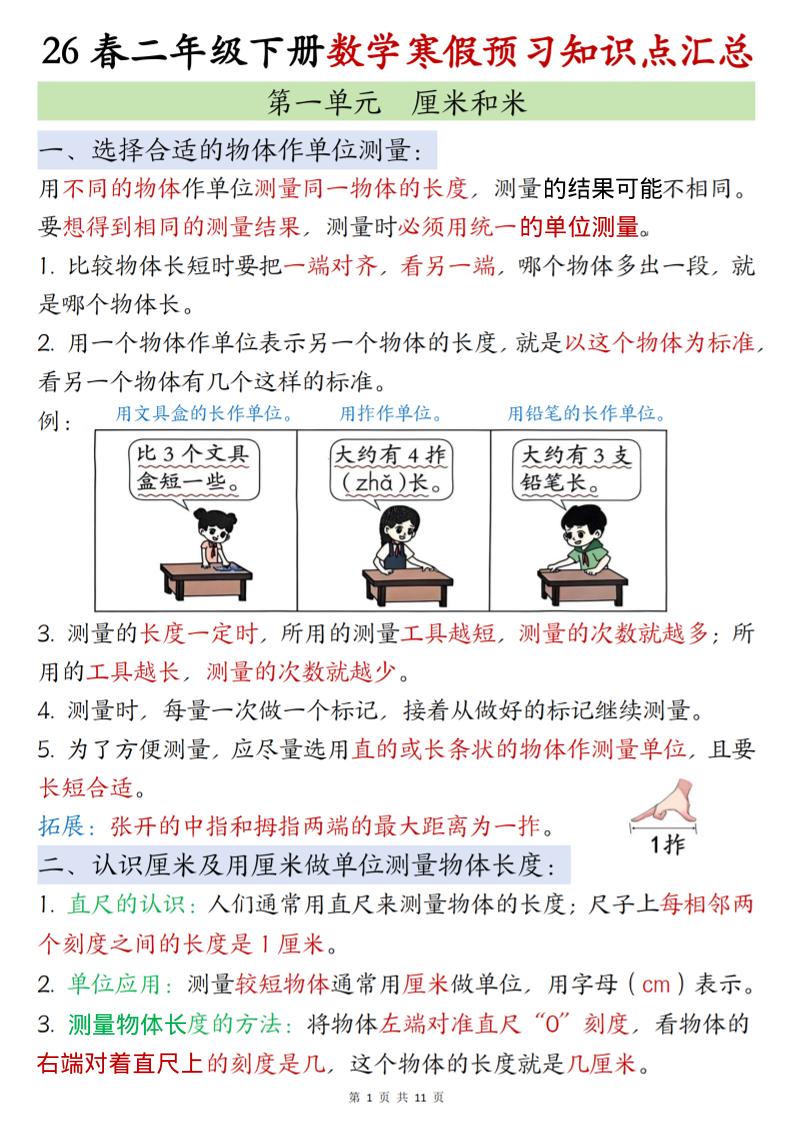 二年级下数学寒假预习知识点清单《苏教版》-LanTi云网创