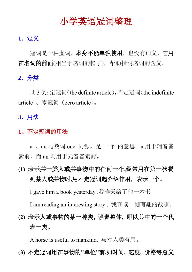 六年级下英语小学冠词整理-LanTi云网创