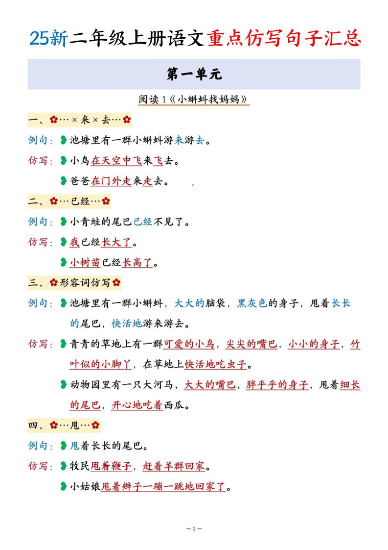 25新二年级上语文重点仿写句子汇总-LanTi云网创