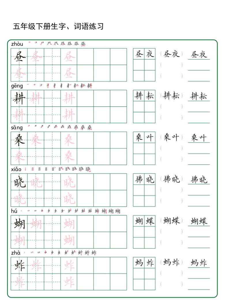 五年级下册语文生字词语练字（秋版）-LanTi云网创